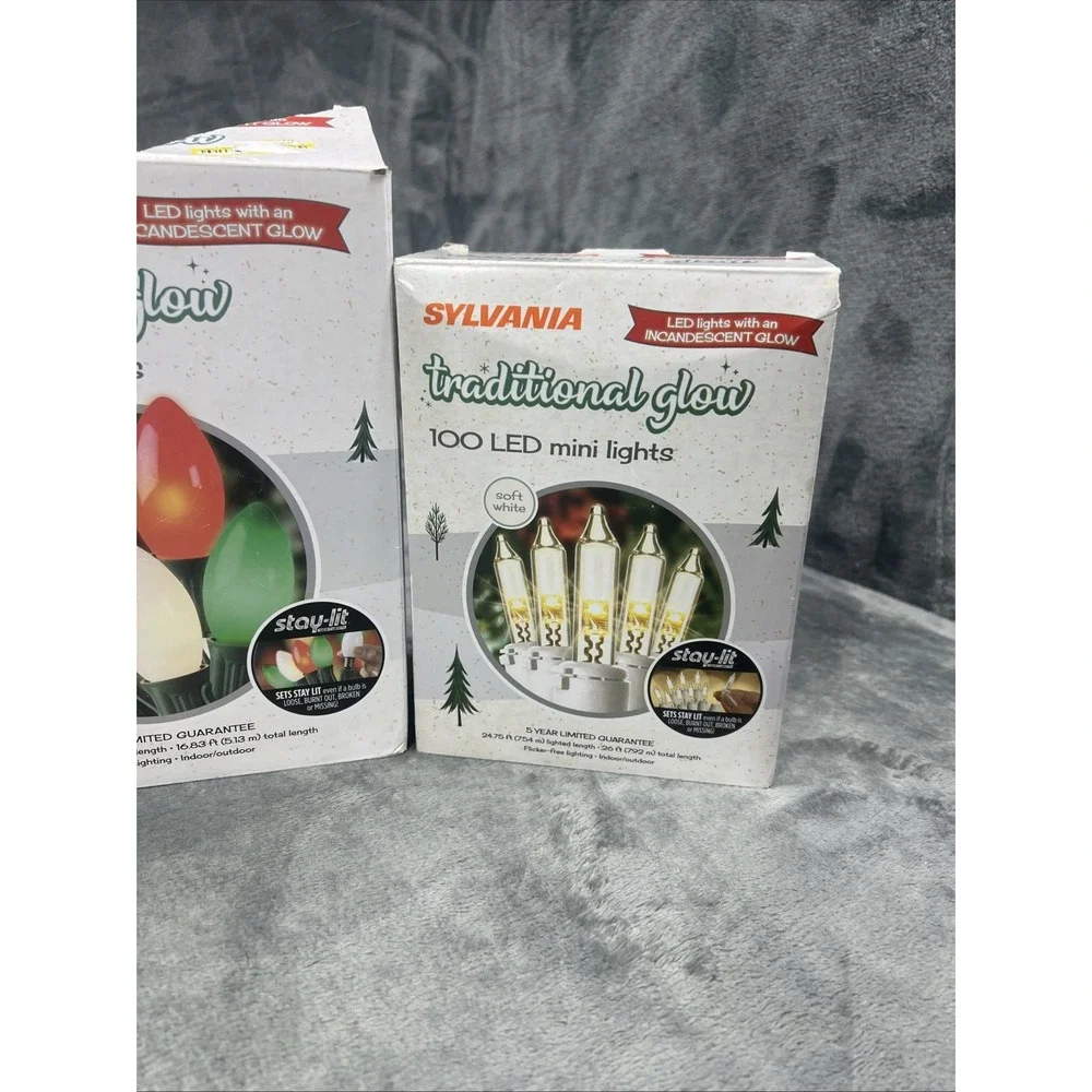Sylvania Christmas Lights 100/20 Glow LED Mini Soft White Big Color 26ft In/Out